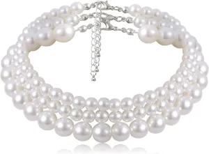 Layering Necklaces for Women, Dainty Layered Necklaces for Women Pearl Pendant Chain Necklaces Jewelry Gifts, 3 Pieces, Silver