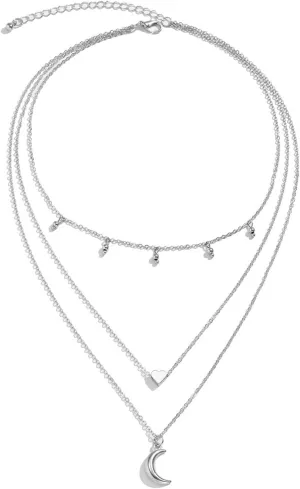 Layering Necklaces for Women, Layered Necklaces for Women Bead Heart Moon Y Pendant Necklaces for Women Girls, 3 Layers