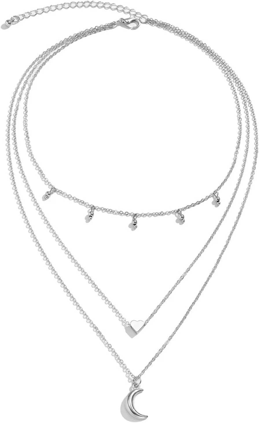 Layering Necklaces for Women, Layered Necklaces for Women Bead Heart Moon Y Pendant Necklaces for Women Girls, 3 Layers