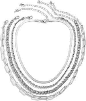 Layering Necklaces for Women, Layered Necklaces for Women Snake Chain Rhinestones Pendant Chain Necklaces for Women Girls, 4 Pieces