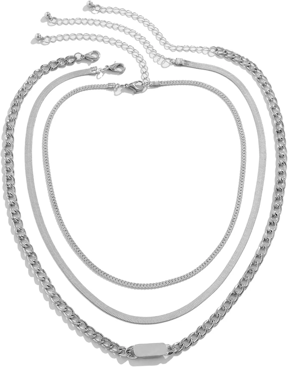 Layering Necklaces for Women, Layered Necklaces for Women Vintage Square Snake Chain Pendant Chain Necklaces Women Jewelry, 3 Pieces