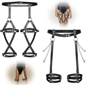 Leather Body Chains for Women Sexy Harness Waist Chains Black Belt Chest Chains Punk Adjustable Rave Body Jewelry