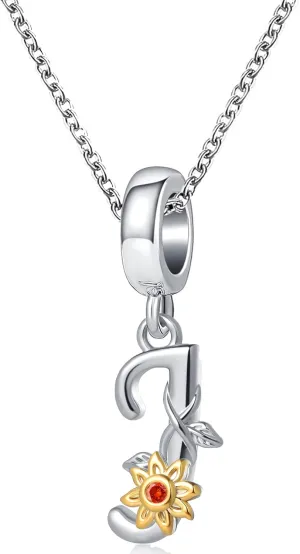 Letter Initial Charm Necklaces for Women Silver Plated Necklaces Sunflower Pendant Name Necklaces A-Z Bridesmaid for Jewelry