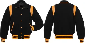 Letterman Varsity Jackets Retro Varsity Letterman Jackets Erect Collar Wool Blend Body Cowhide Leather Shoulder Strip