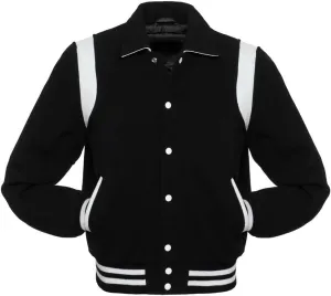 Letterman Varsity Jackets Retro Varsity Letterman Jackets Erect Collar Wool Blend Body Cowhide Leather Shoulder Strip