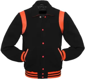 Letterman Varsity Jackets Retro Varsity Letterman Jackets Erect Collar Wool Blend Body Cowhide Leather Shoulder Strip