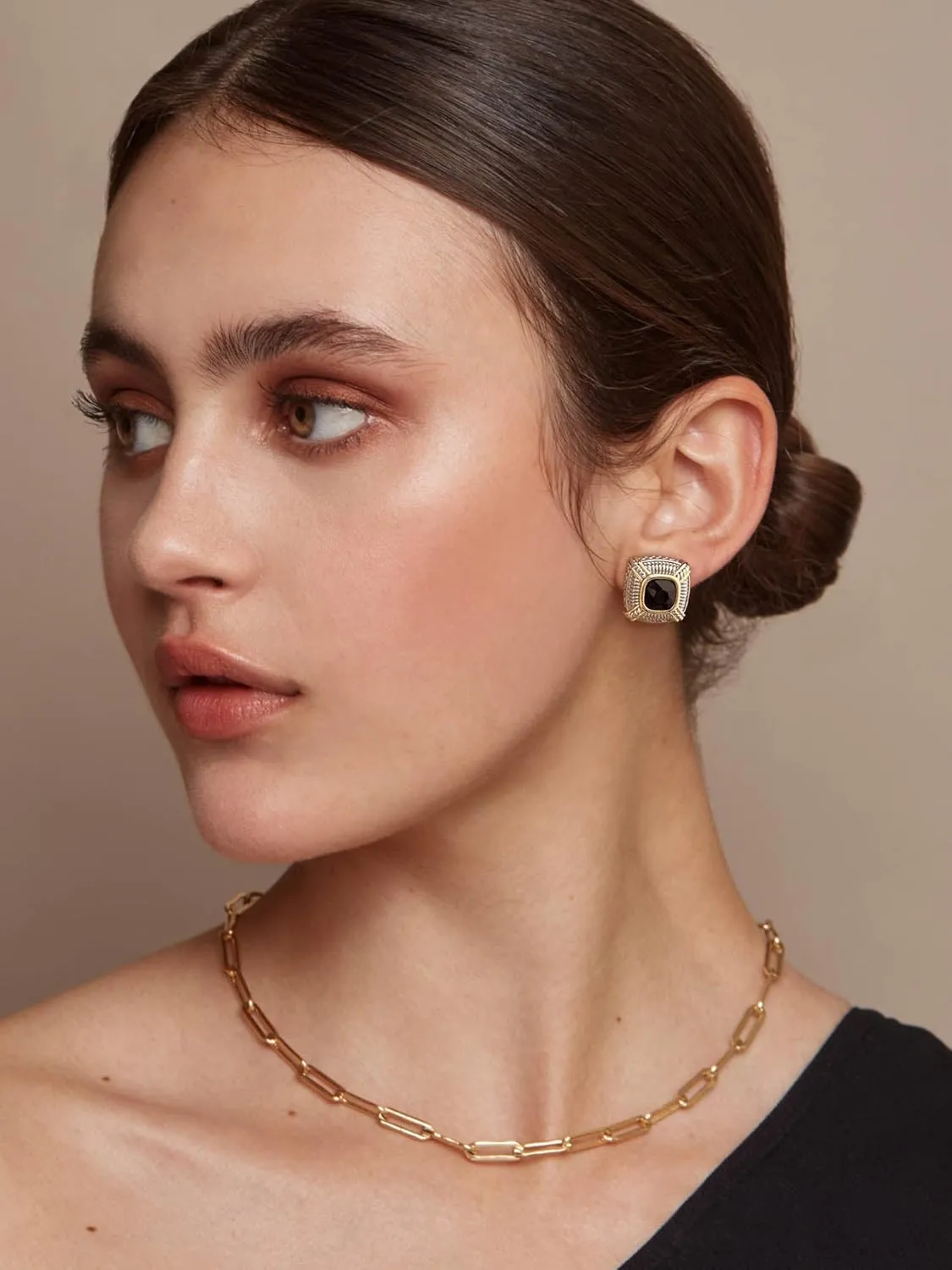 LILIE&WHITE Two Tone Stud Earrings - Boho & Bohemian Gold Earrings with Shiny Crystals