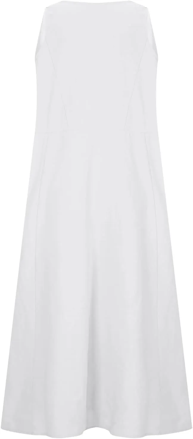 Linen Dress Women for 2025 Sleeveless Round Neck Casual Dress Loose Sun Dresses Beach Vacation Maxi Dress with Pocket