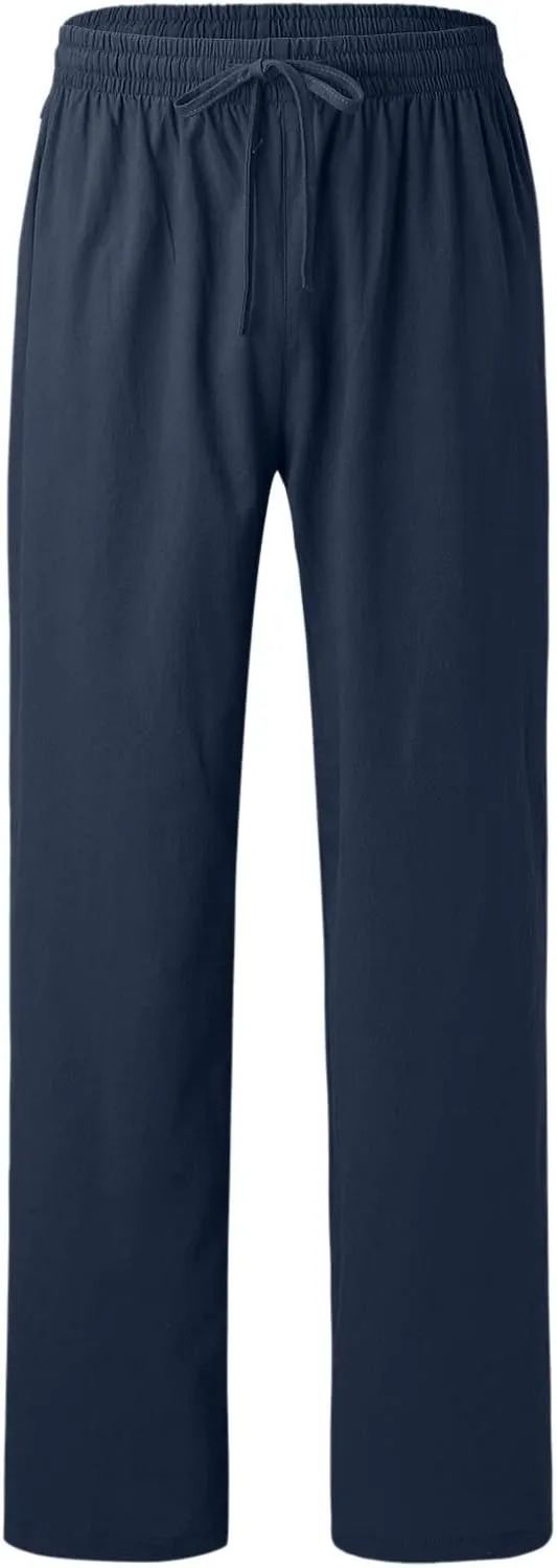 Linen Pants for Men, Mens Casual Pants Lightweight Drawstring Summer Beach Pants Elastic Waist Linen Pants