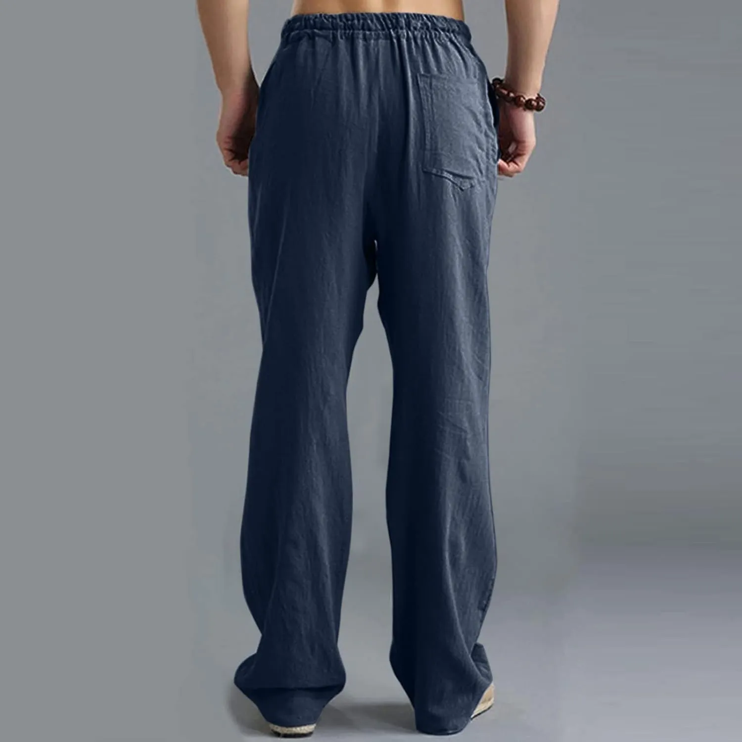 Linen Pants for Men, Mens Casual Pants Lightweight Drawstring Summer Beach Pants Elastic Waist Linen Pants