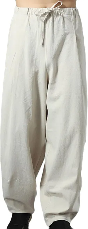 Linen Pants for Mens Casual Pants Summer Beach Trousers Drawstring Yoga Pants Soft Elastic Waist Pants