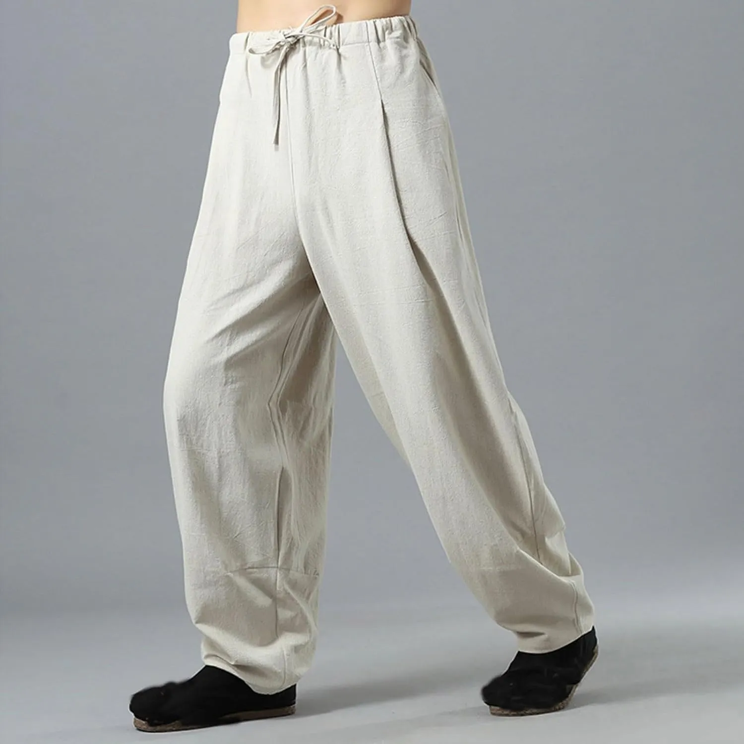 Linen Pants for Mens Casual Pants Summer Beach Trousers Drawstring Yoga Pants Soft Elastic Waist Pants