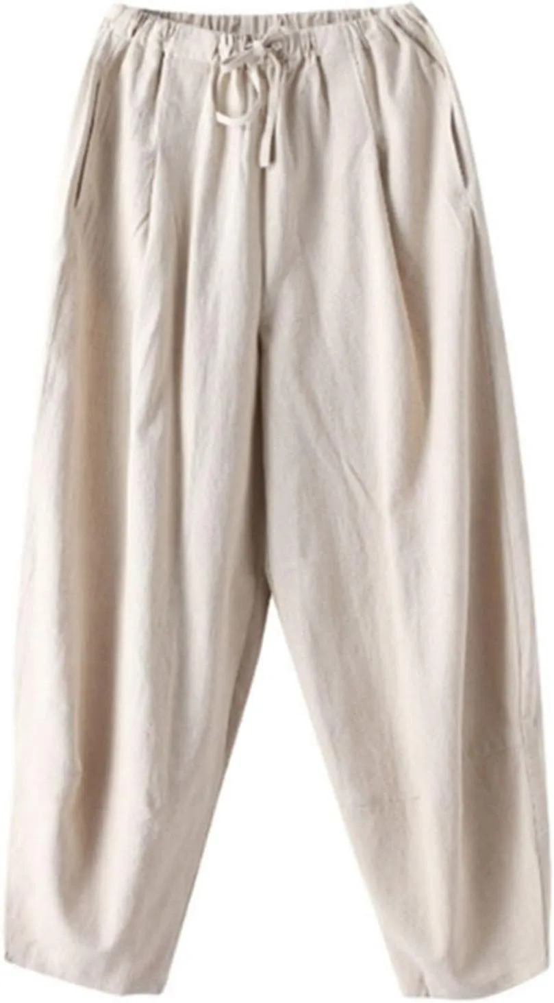 Linen Pants for Mens Casual Pants Summer Beach Trousers Drawstring Yoga Pants Soft Elastic Waist Pants