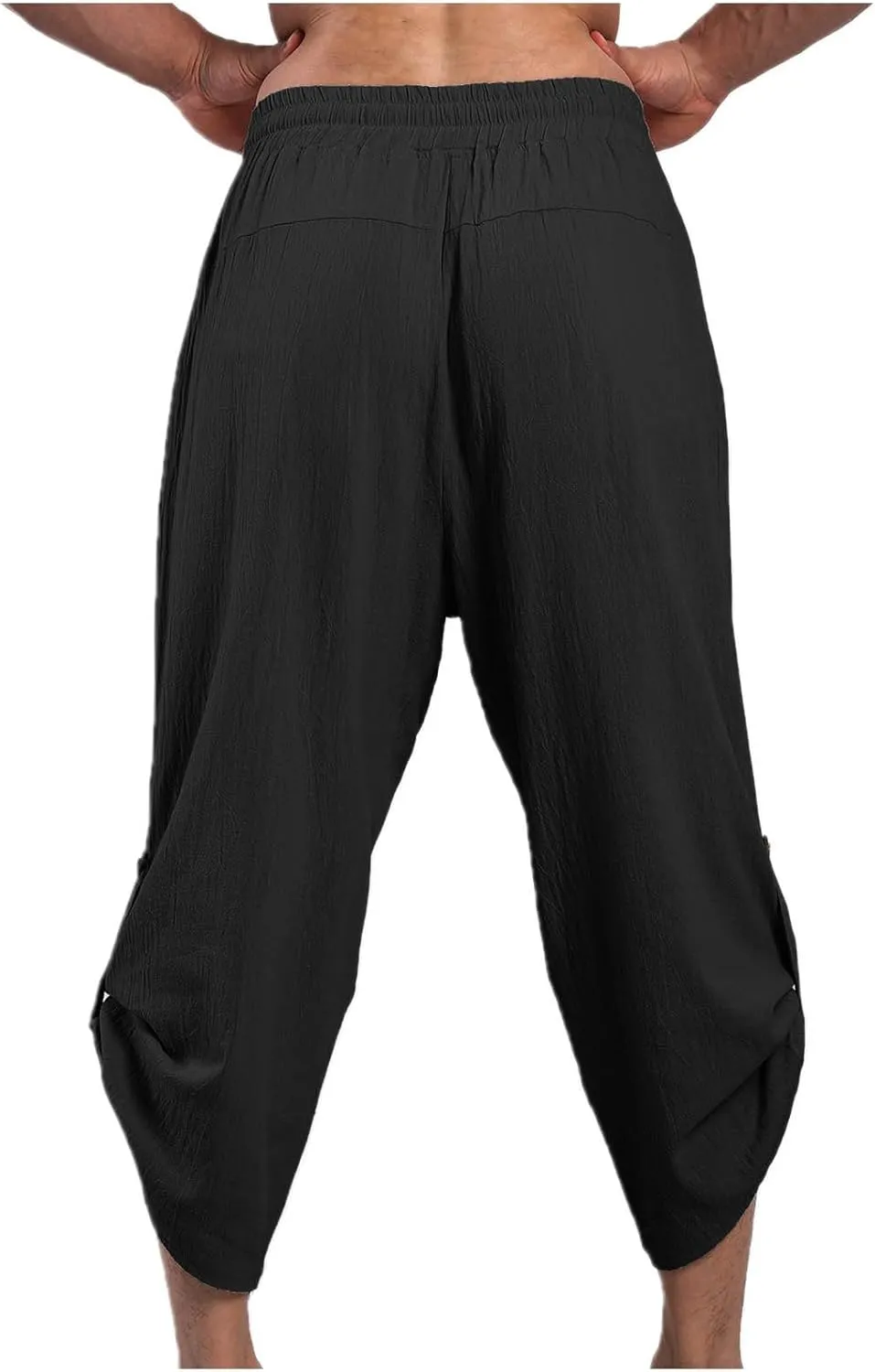 Linen Pants Mens Casual Pants Drawstring Beach Trousers Relaxed-Fit Yoga Pants Soft Elastic Waist Pants