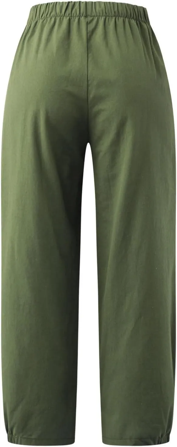 Linen Pants Women Summer Pants Loose Trousers Women Baggy Cargo Y2K Parachute Pants Track Pants Casual Pants Elastic