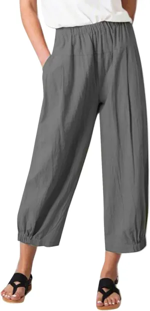 Linen Pants Women Summer Pants Loose Trousers Women Baggy Cargo Y2K Parachute Pants Track Pants Casual Pants Elastic