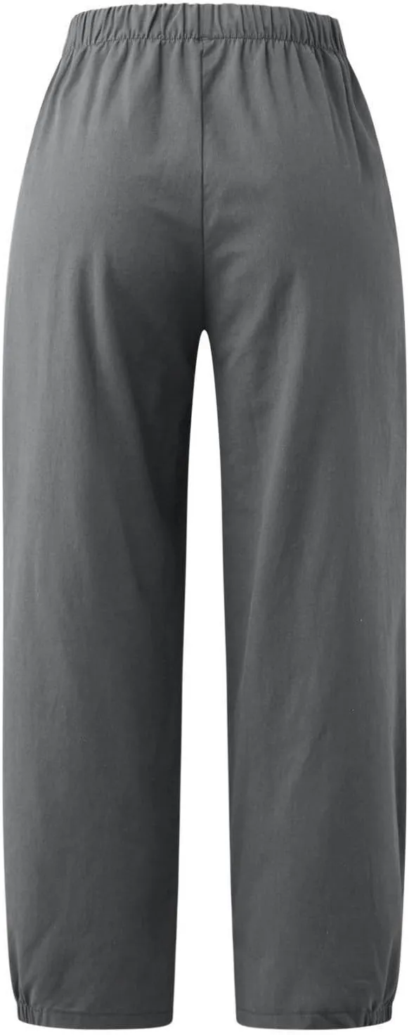 Linen Pants Women Summer Pants Loose Trousers Women Baggy Cargo Y2K Parachute Pants Track Pants Casual Pants Elastic