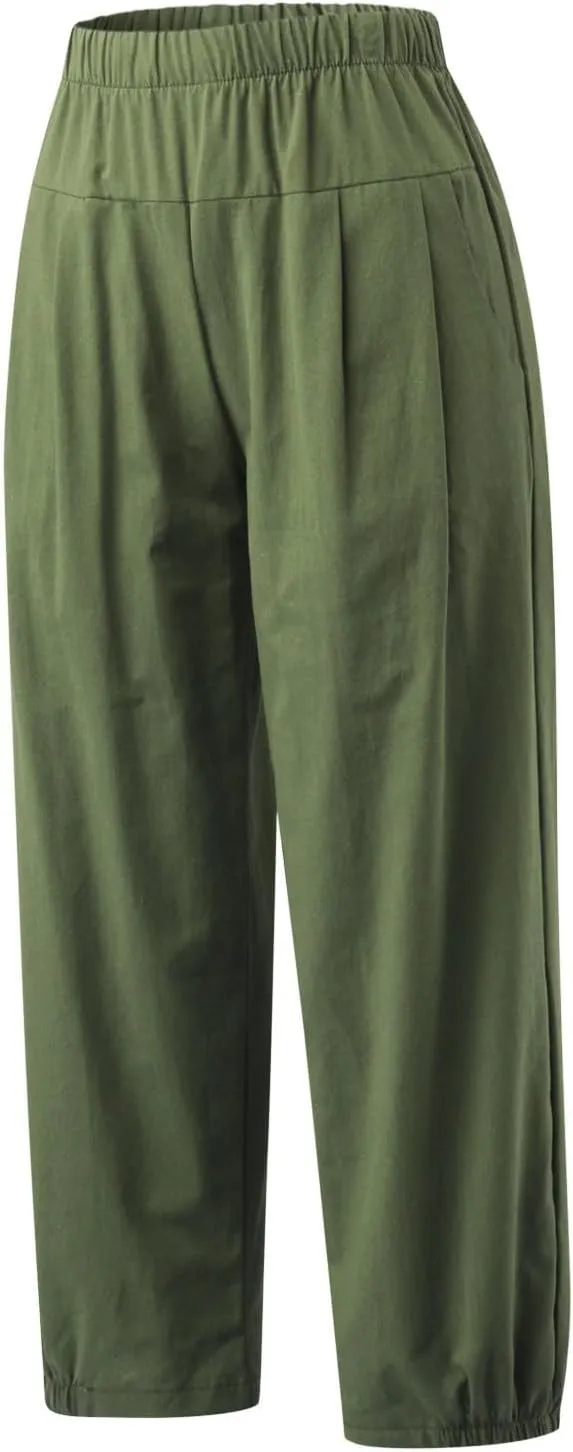 Linen Pants Women Summer Pants Loose Trousers Women Baggy Cargo Y2K Parachute Pants Track Pants Casual Pants Elastic