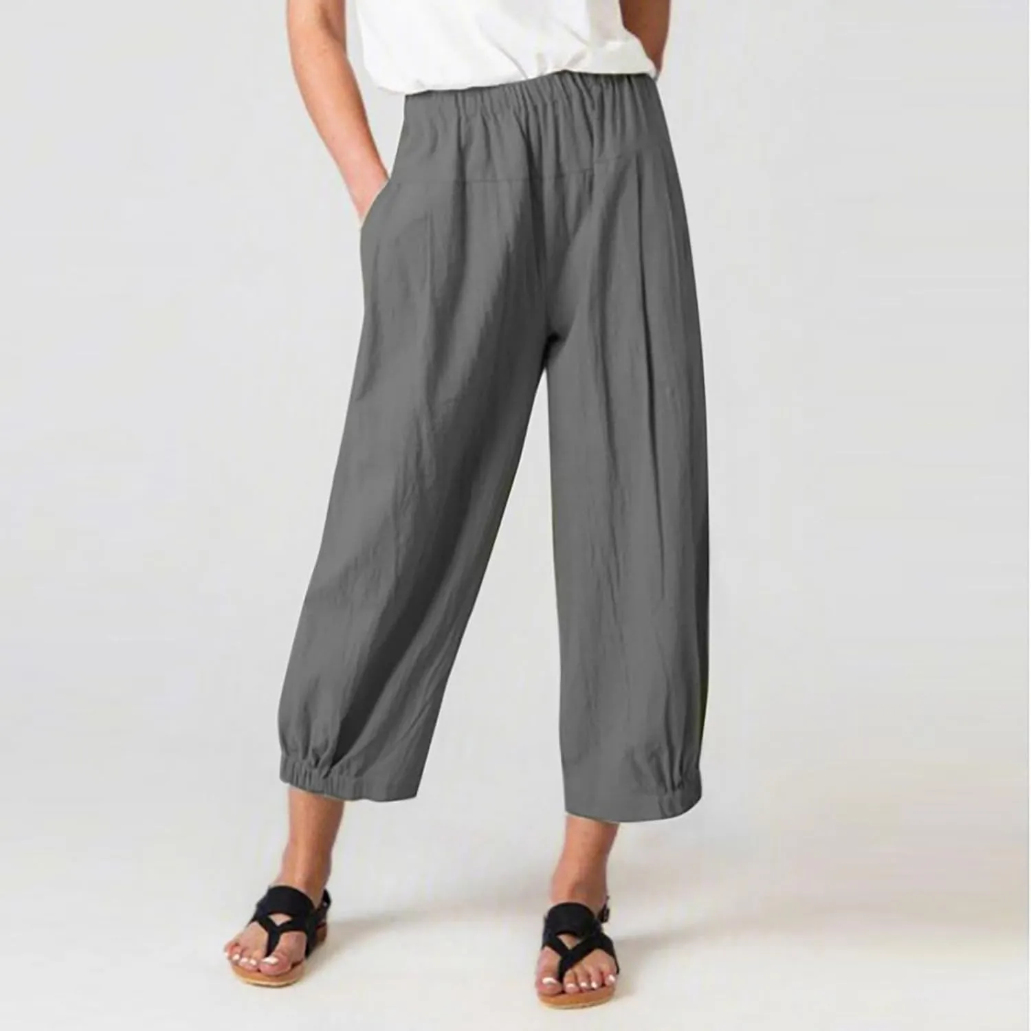 Linen Pants Women Summer Pants Loose Trousers Women Baggy Cargo Y2K Parachute Pants Track Pants Casual Pants Elastic