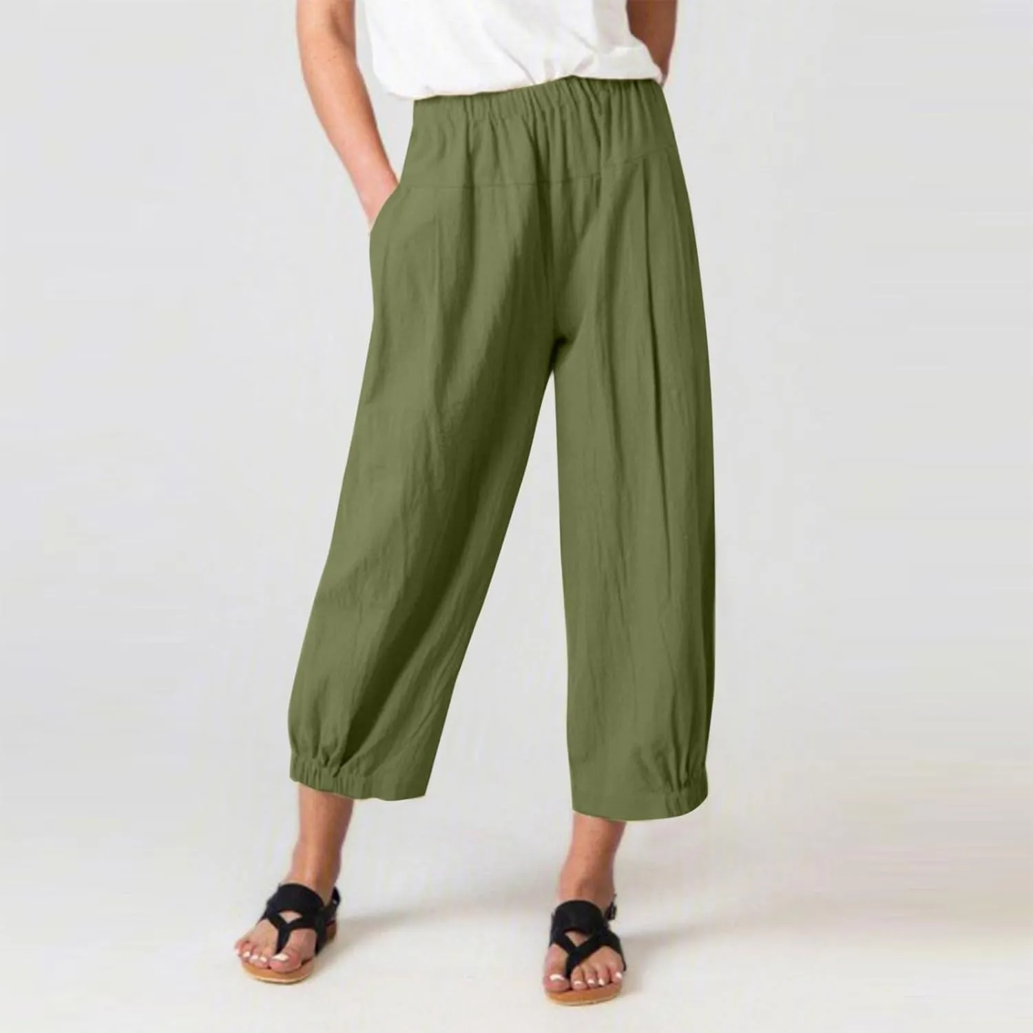 Linen Pants Women Summer Pants Loose Trousers Women Baggy Cargo Y2K Parachute Pants Track Pants Casual Pants Elastic