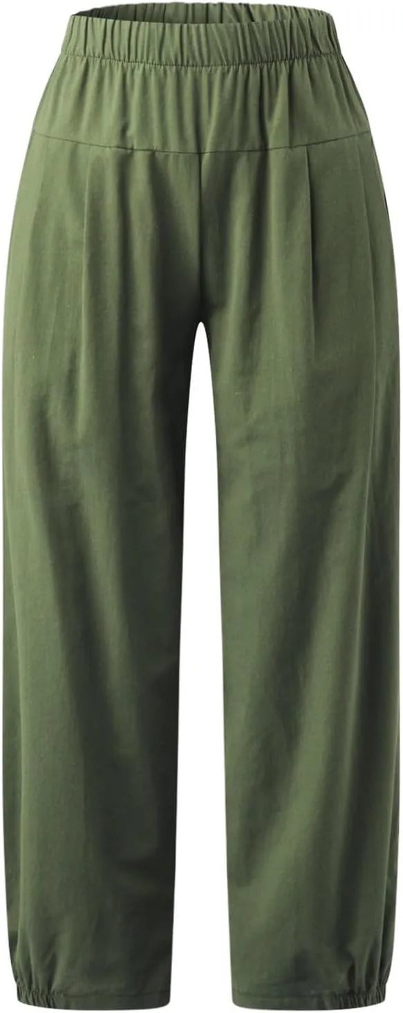 Linen Pants Women Summer Pants Loose Trousers Women Baggy Cargo Y2K Parachute Pants Track Pants Casual Pants Elastic