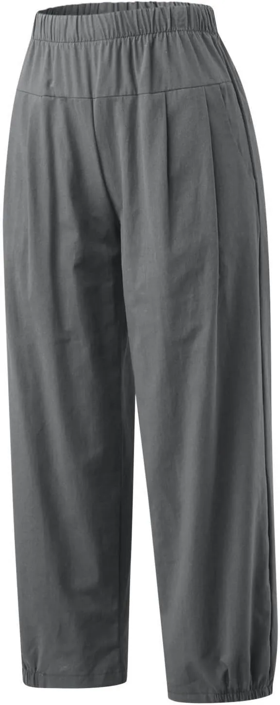 Linen Pants Women Summer Pants Loose Trousers Women Baggy Cargo Y2K Parachute Pants Track Pants Casual Pants Elastic