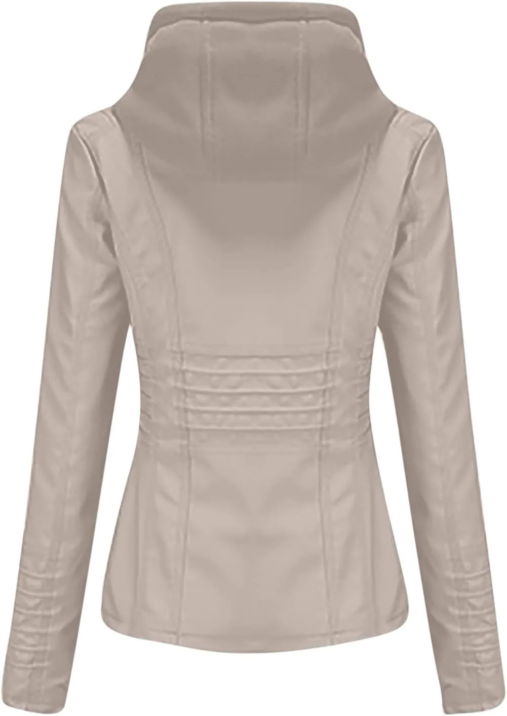 Lmdudan Hooded Leather Jacket for Women Motorcycle Coat Plus Size Long Sleeve Zipper Faux Leather Jackets Outwear & Pockets