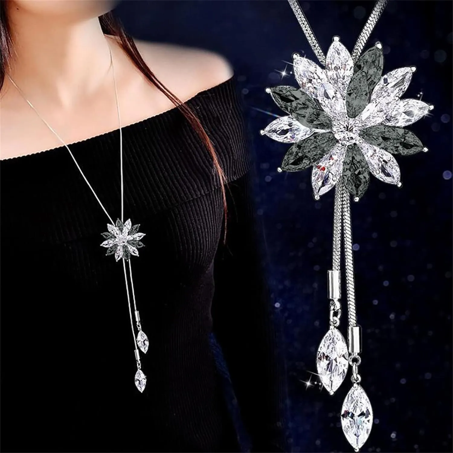 Long Pendant Necklaces for Women,Sterling Sliver Tassel Sweater Chain Trendy Jewelry Gift for Mothers Day Christmas Birthday