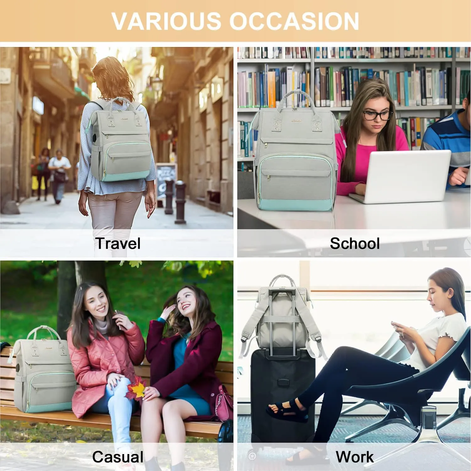 LOVEVOOK Laptop Backpack for Women Fashion 17-Inch Work Travel Backpack Purse Airline Approved Anti-theft Nurse Teacher Bag with USB Port