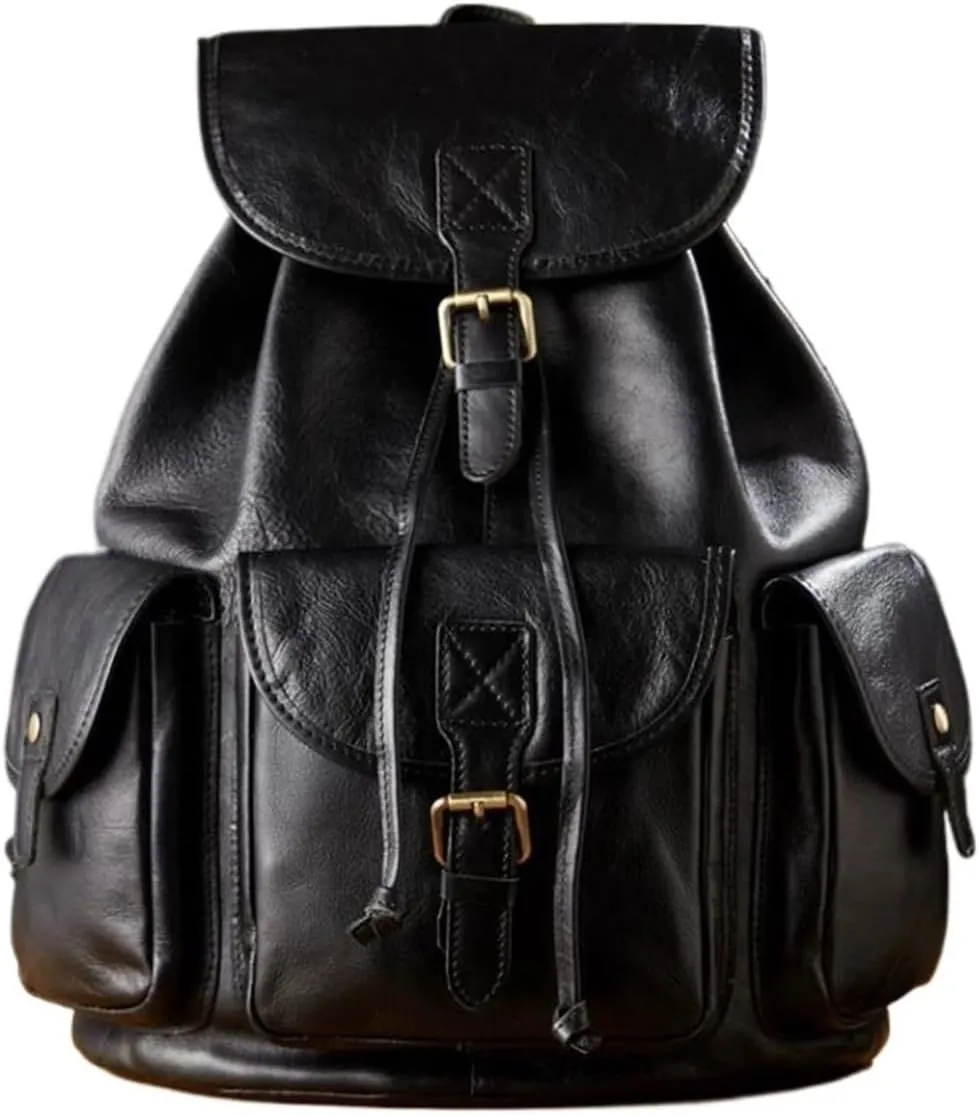 Luggage Travel Bags Backpacks Genuine Leather Laptop Bags Computers Bags Mens Casual Daypack Briefcases 16.1Inch(Black)
