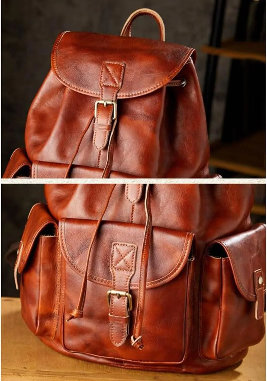 Luggage Travel Bags Backpacks Genuine Leather Laptop Bags Computers Bags Mens Casual Daypack Briefcases 16.1Inch(Black)