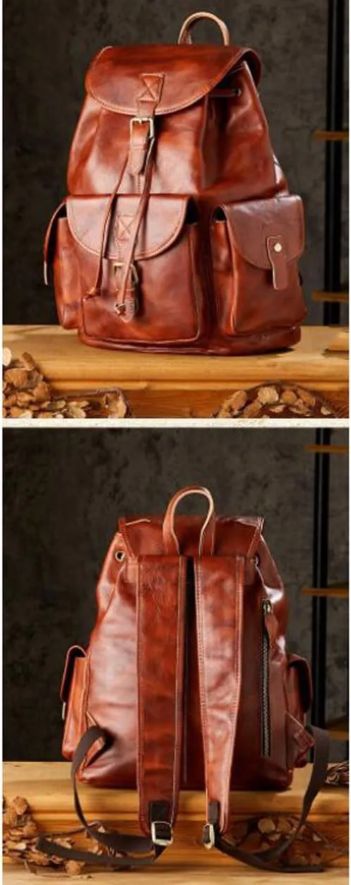 Luggage Travel Bags Backpacks Genuine Leather Laptop Bags Computers Bags Mens Casual Daypack Briefcases 16.1Inch(Brown)