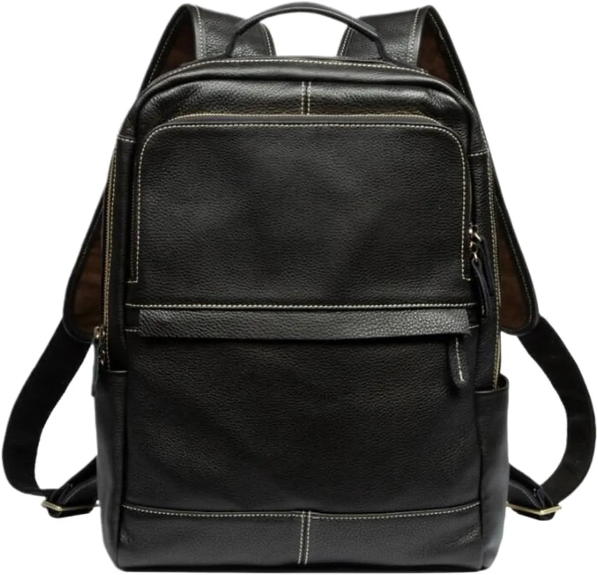 Luggage Travel Bags Genuine Leather Backpacks Mens Laptop Bags Computers Bags Casual Daypack Briefcases 16Inch(Black)