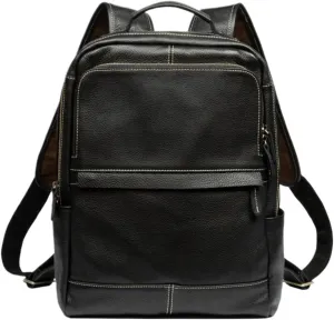 Luggage Travel Bags Genuine Leather Backpacks Mens Laptop Bags Computers Bags Casual Daypack Briefcases 16Inch(Black)