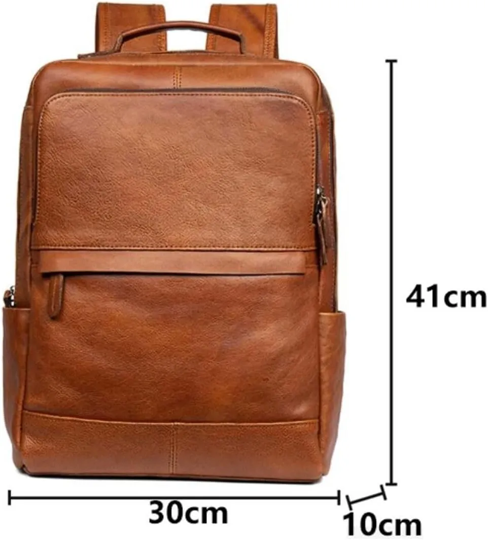 Luggage Travel Bags Genuine Leather Backpacks Mens Laptop Bags Computers Bags Casual Daypack Briefcases 16Inch(Brown)