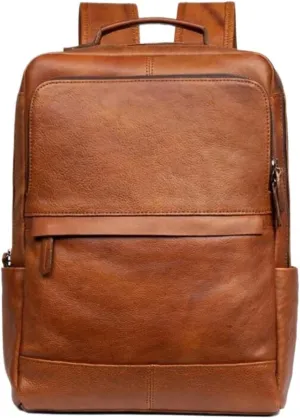 Luggage Travel Bags Genuine Leather Backpacks Mens Laptop Bags Computers Bags Casual Daypack Briefcases 16Inch(Brown)