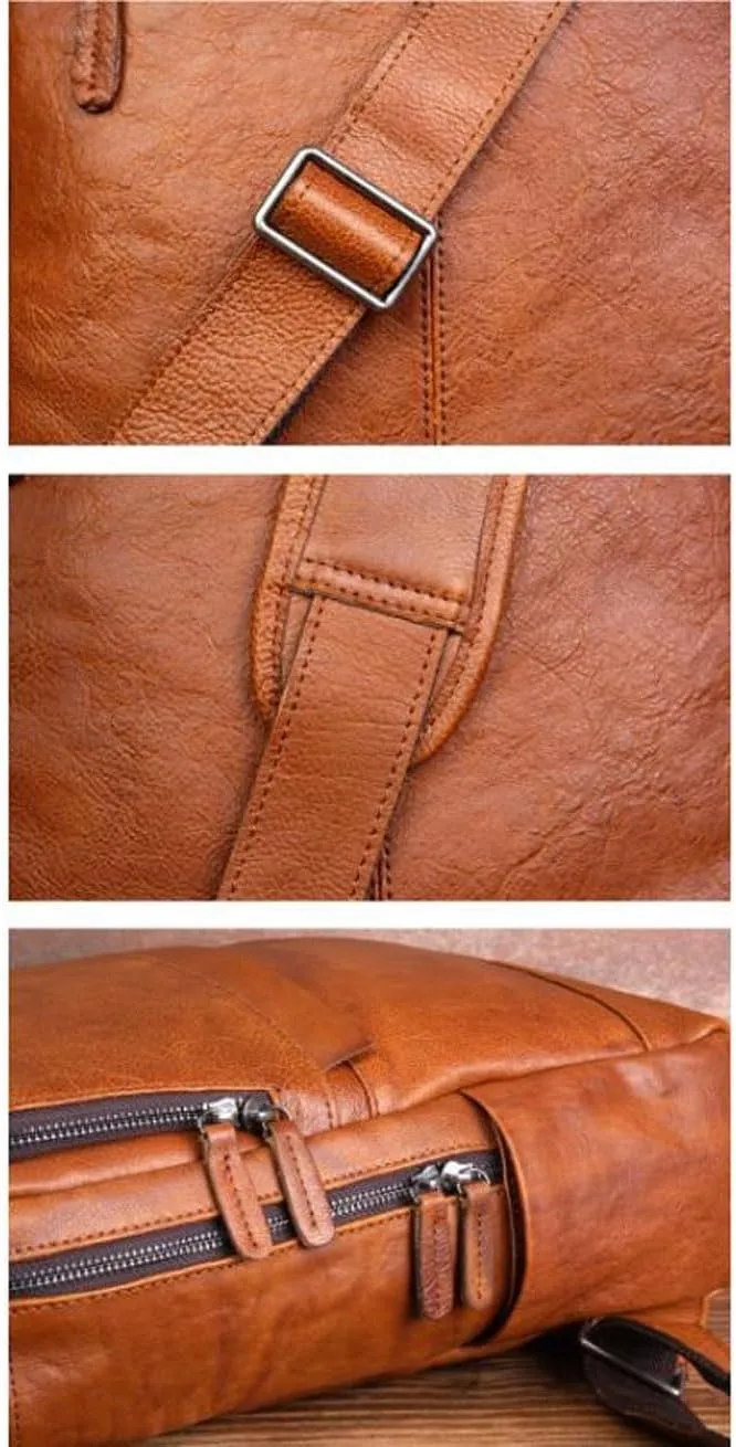Luggage Travel Bags Genuine Leather Backpacks Mens Laptop Bags Computers Bags Casual Daypack Briefcases 16Inch(Brown)