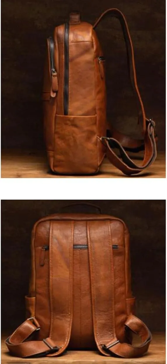 Luggage Travel Bags Genuine Leather Backpacks Mens Laptop Bags Computers Bags Casual Daypack Briefcases 16Inch(Brown)