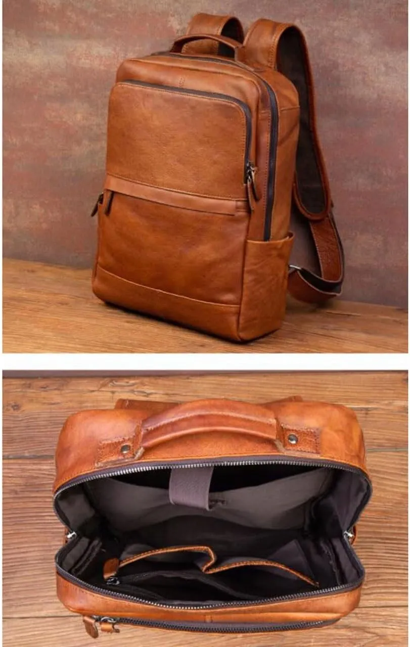 Luggage Travel Bags Genuine Leather Backpacks Mens Laptop Bags Computers Bags Casual Daypack Briefcases 16Inch(Brown)