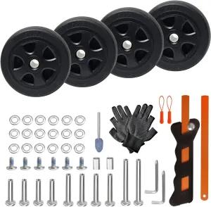 Luggage Wheels Replacement Kit for Spinner Suitcase Caster Trolley Carry on Rolling Duffel Bags Full Set Repair Wheels 4 PC TPE Rollers 50x17mm Black