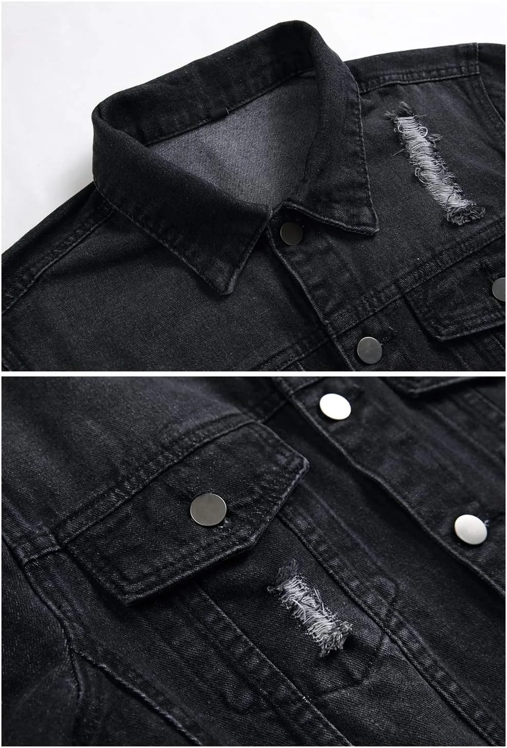 LZLER Men's Denim Jackets Distressed Destroyed Classic Vintage Slim Fit Ripped 2024 Fashion Trendy Trucker Jean Jackets