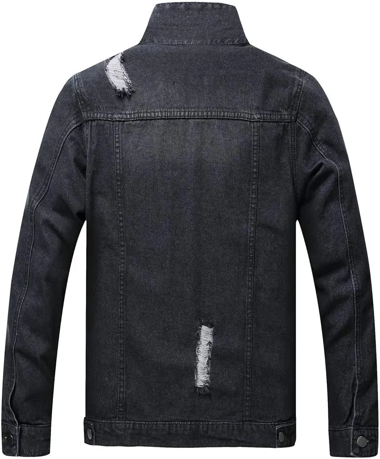 LZLER Men's Denim Jackets Distressed Destroyed Classic Vintage Slim Fit Ripped 2024 Fashion Trendy Trucker Jean Jackets