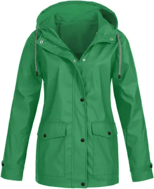 maisdgop Rain Jacket for Women Waterproof Solid Travel Hiking Coats Windproof Hooded Raincoat Long Sleeve Zip up Windbreaker