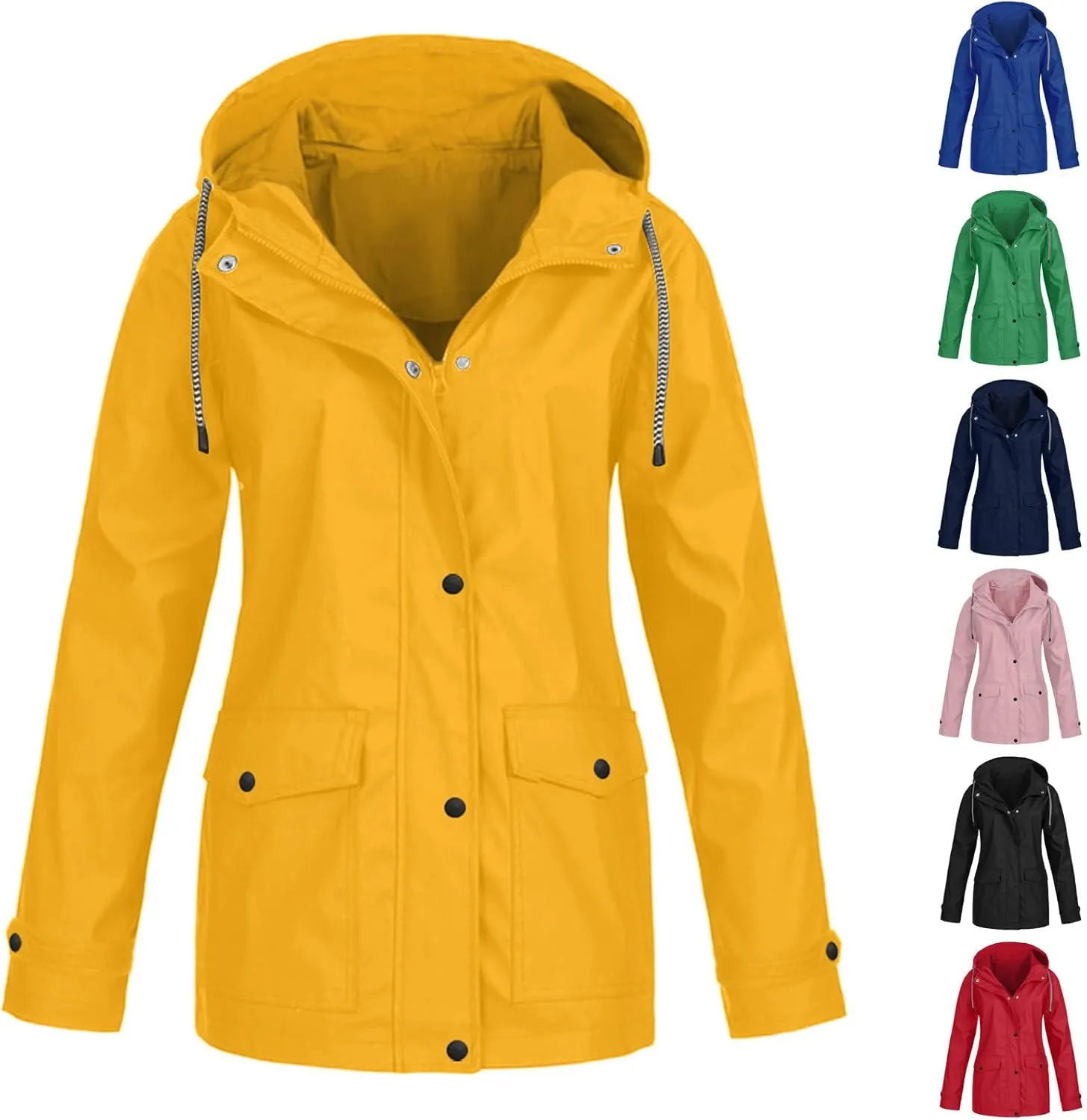 maisdgop Rain Jacket for Women Waterproof Solid Travel Hiking Coats Windproof Hooded Raincoat Long Sleeve Zip up Windbreaker