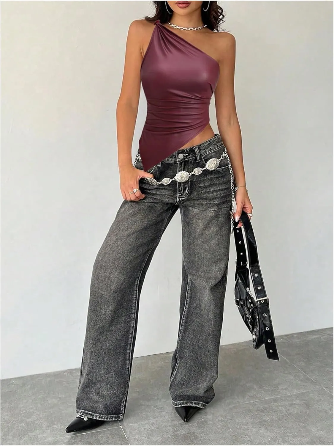 MakeMeChic Women's One Shoulder Tops Y2k Asymmetrical Sleeveless Summer Going Out Tank Top