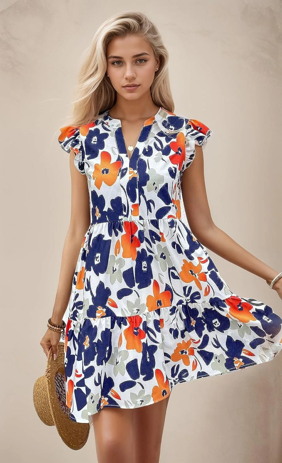 MARZXIN Casual Summer Dresses for Women 2024 Bohemian Sleeveless Loose Sundress Beach Floral Print Dress