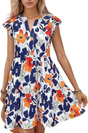 MARZXIN Casual Summer Dresses for Women 2024 Bohemian Sleeveless Loose Sundress Beach Floral Print Dress