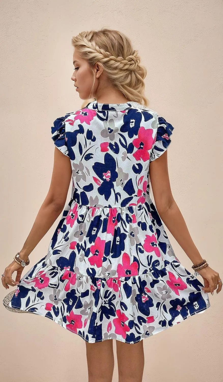 MARZXIN Casual Summer Dresses for Women 2024 Bohemian Sleeveless Loose Sundress Beach Floral Print Dress