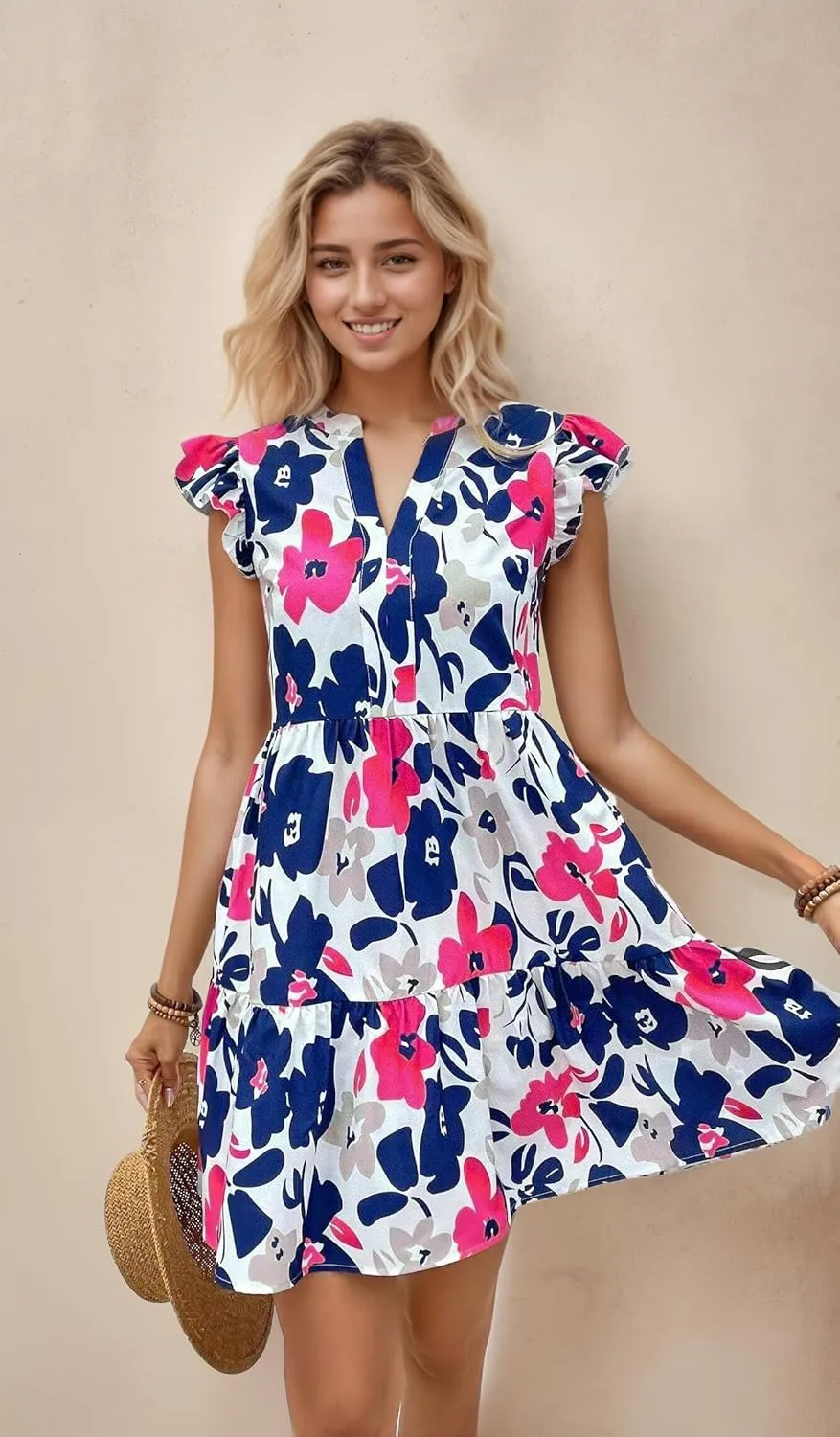 MARZXIN Casual Summer Dresses for Women 2024 Bohemian Sleeveless Loose Sundress Beach Floral Print Dress