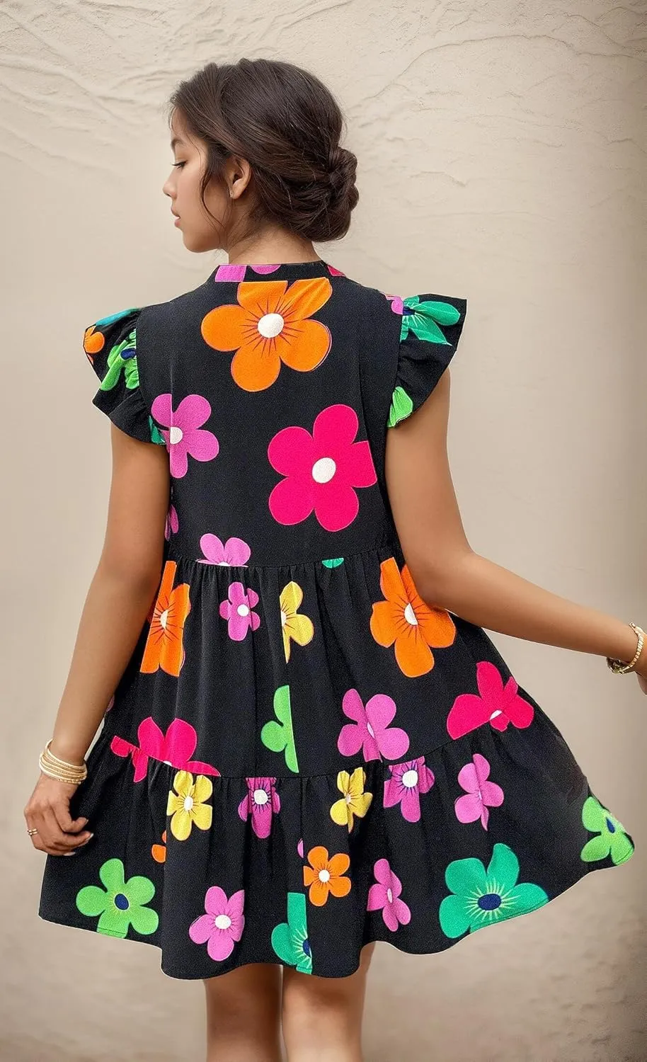 MARZXIN Casual Summer Dresses for Women 2024 Bohemian Sleeveless Loose Sundress Beach Floral Print Dress